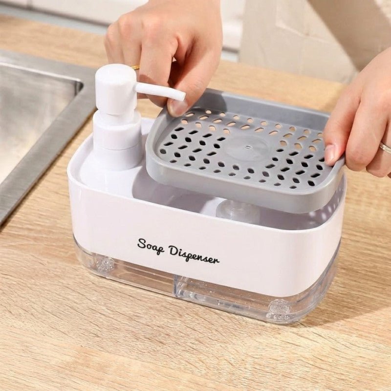 2 - in - 1 Dishwashing Soap Pump Dispenser with Sponge Tray Organizer - Saadiq.pk