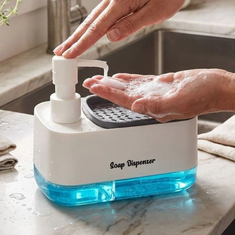2 - in - 1 Dishwashing Soap Pump Dispenser with Sponge Tray Organizer - Saadiq.pk