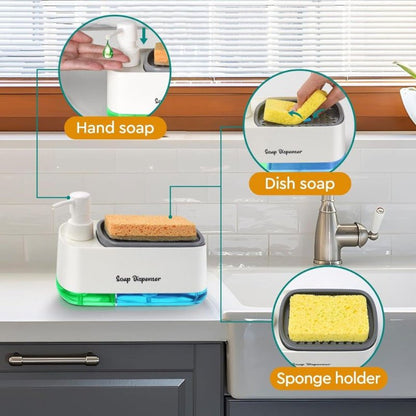 2 - in - 1 Dishwashing Soap Pump Dispenser with Sponge Tray Organizer - Saadiq.pk