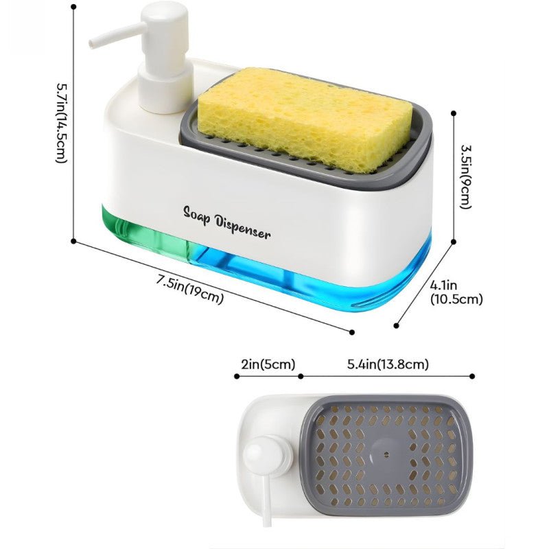 2 - in - 1 Dishwashing Soap Pump Dispenser with Sponge Tray Organizer - Saadiq.pk