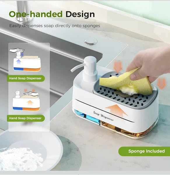 2 - in - 1 Dishwashing Soap Pump Dispenser with Sponge Tray Organizer - Saadiq.pk