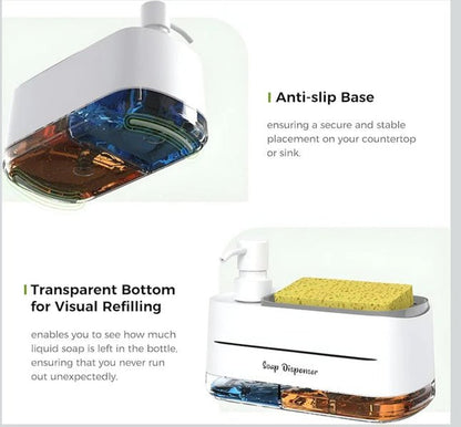2 - in - 1 Dishwashing Soap Pump Dispenser with Sponge Tray Organizer - Saadiq.pk