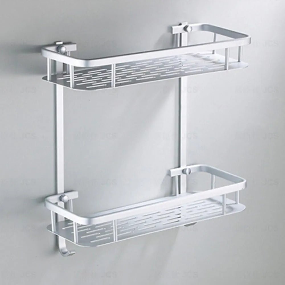 2 - Layer Aluminum Bathroom Corner Shower Shelf – Space - Saving Wall Rack Organizer - Saadiq.pk