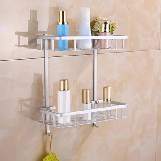 2 - Layer Aluminum Bathroom Corner Shower Shelf – Space - Saving Wall Rack Organizer - Saadiq.pk