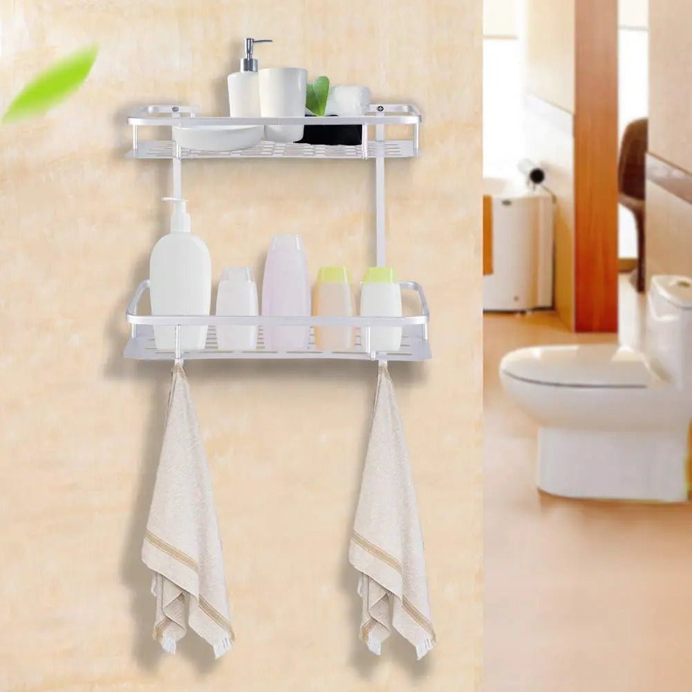2 - Layer Aluminum Bathroom Corner Shower Shelf – Space - Saving Wall Rack Organizer - Saadiq.pk