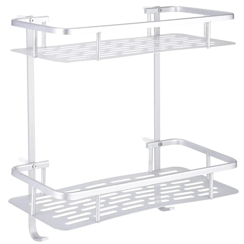 2 - Layer Aluminum Bathroom Corner Shower Shelf – Space - Saving Wall Rack Organizer - Saadiq.pk