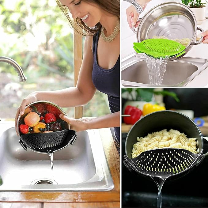 2 PCS Silicone Clip‑On Strainer – Universal Fit for Pots, Pans & Bowls - Saadiq.pk