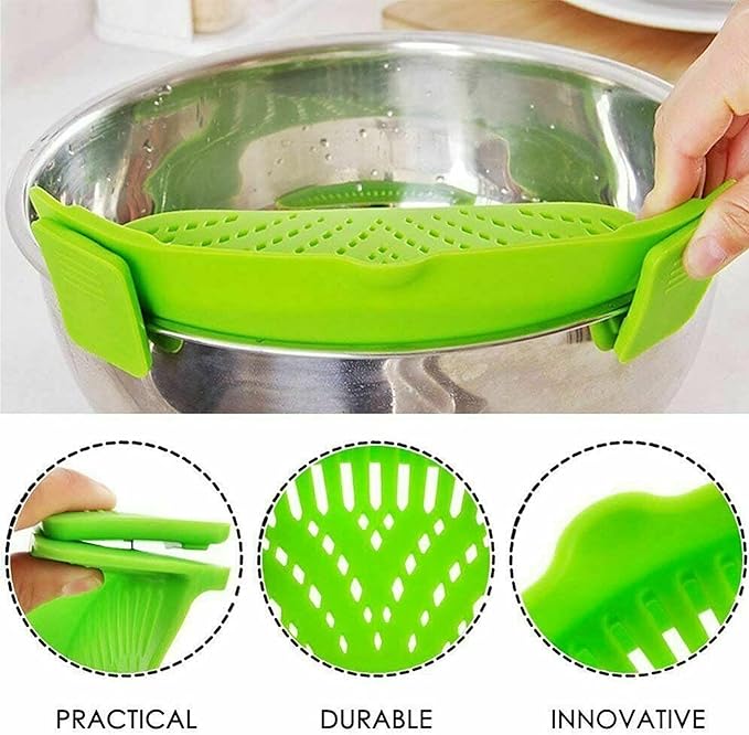 2 PCS Silicone Clip‑On Strainer – Universal Fit for Pots, Pans & Bowls - Saadiq.pk