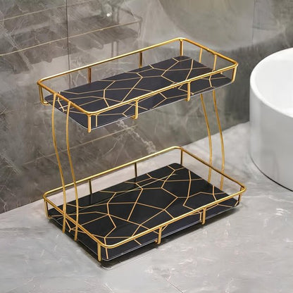 2 - Tier Rectangular Golden Vanity Stand – Makeup & Jewelry Organizer - Saadiq.pk