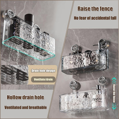 Transparent Suction Cup Bathroom Storage Shelf – No Drill Wall Mounted Organizer Rack