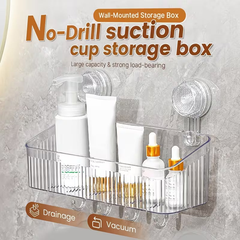 Transparent Suction Cup Bathroom Storage Shelf – No Drill Wall Mounted Organizer Rack
