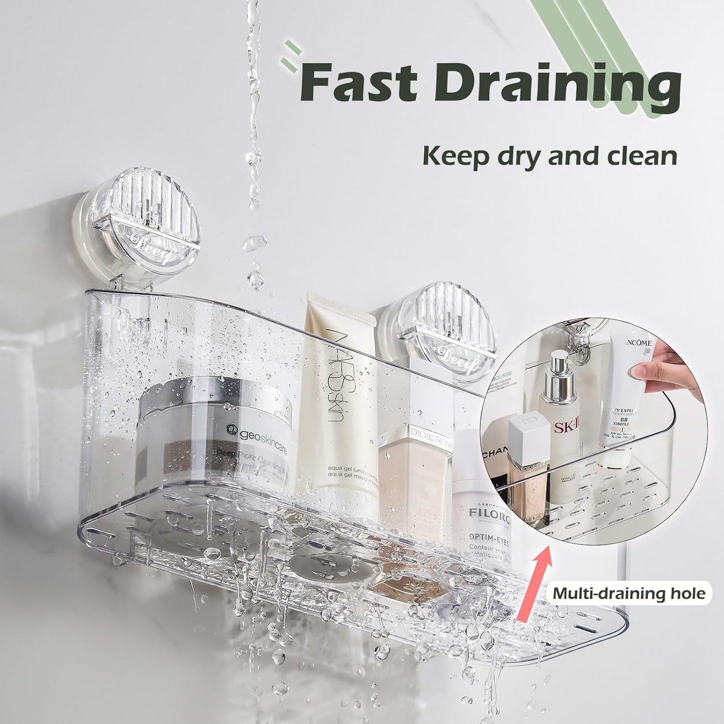 Transparent Suction Cup Bathroom Storage Shelf – No Drill Wall Mounted Organizer Rack