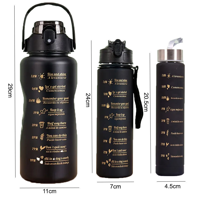 3Pcs Multi Color Water Bottle Set With Strew