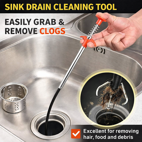 Pipe Drain Cleaner Tool – Flexible Sink & Bathroom Drain Hair Remover Grabber - 85cm