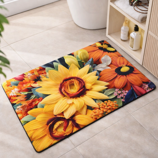 2PC Anti‑Slip Flower Design Bathroom Mat – Fast‑Drying, Water‑Absorbent Floor Mat – Large Square