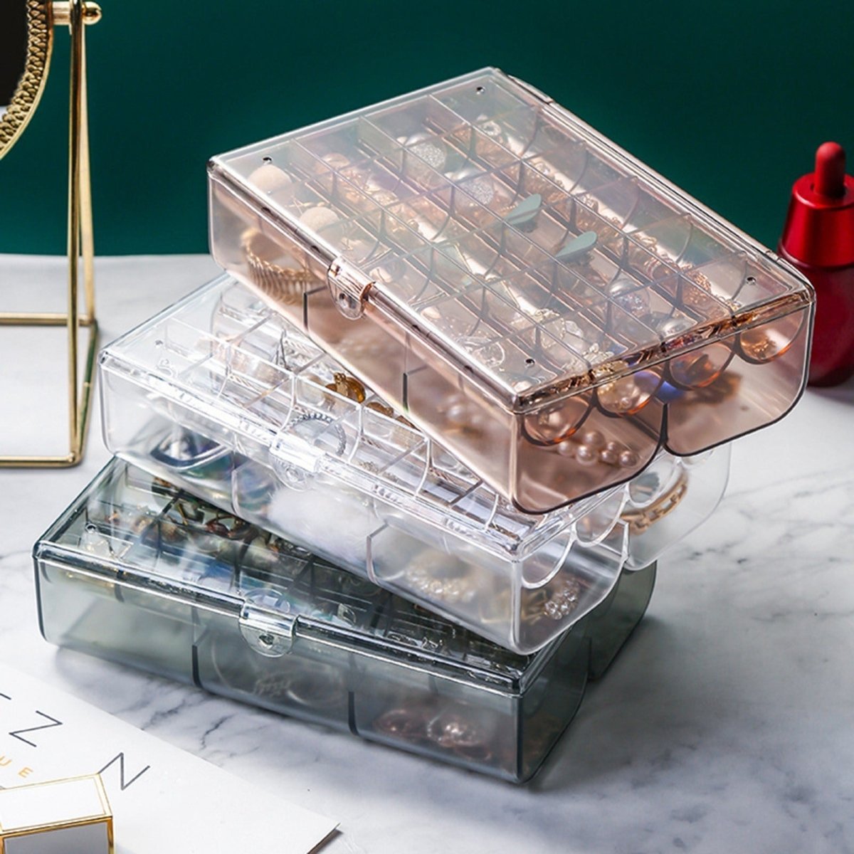 24 - Grid Transparent Acrylic Jewelry Box Organizer – Storage - Saadiq.pk