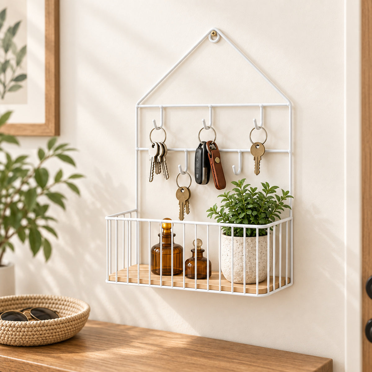 Wall Mounted Shelf with Hooks