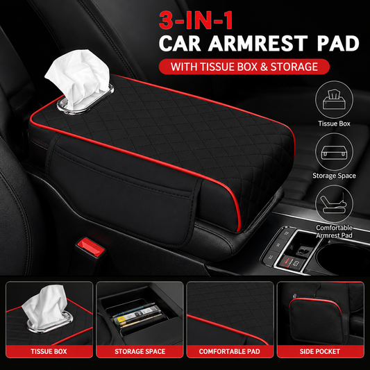 3-in-1 Car Armrest Pad with Tissue Box & Storage