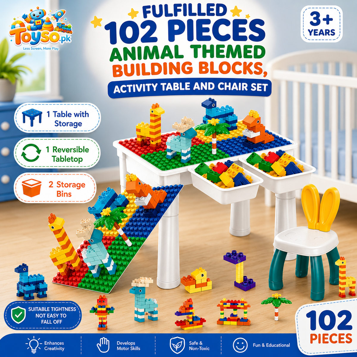 102PCS Kids Animal Building Block Set