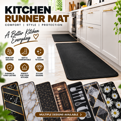 2PC Anti Slip Water Absorbent Runner With Mat – Rustic Wood