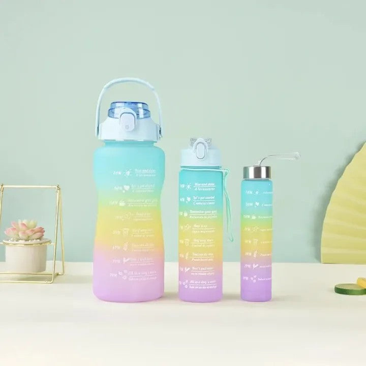 3Pcs Multi Color Water Bottle Set With Strew