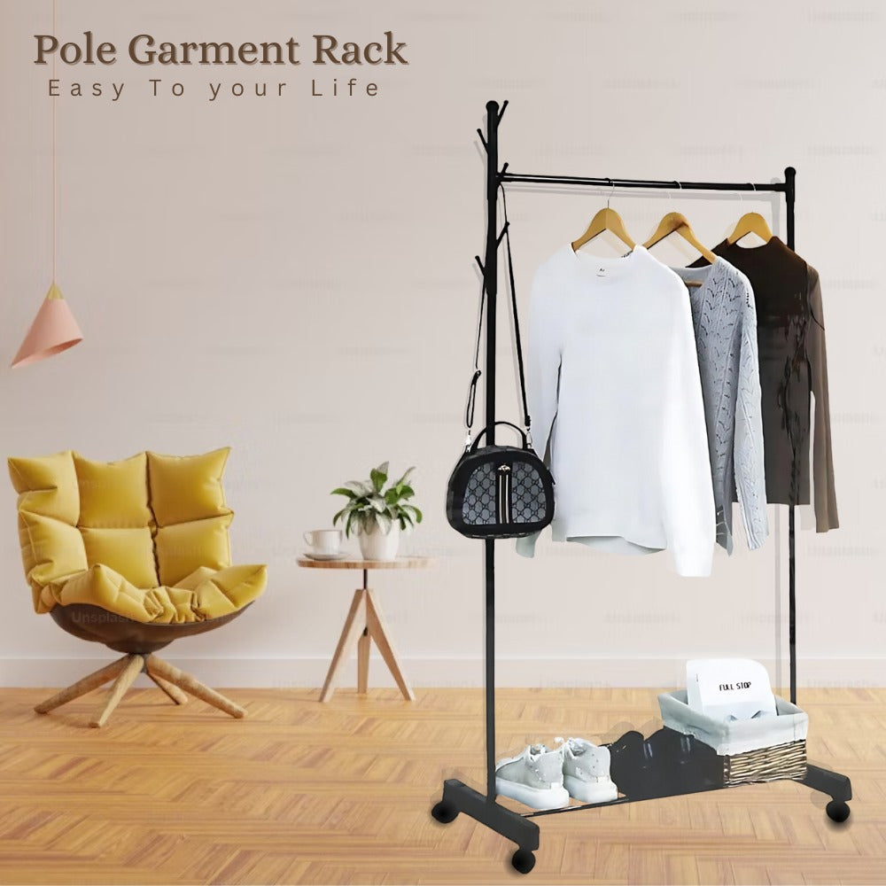 Single Pole Standing Coat Rack With Wheels