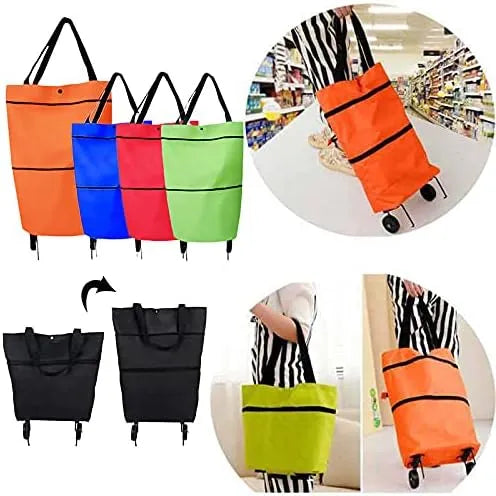 Foldable Rolling Shopping Bag with Wheels – Reusable Large Capacity Grocery Tote