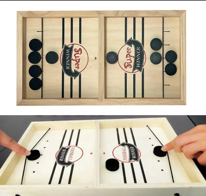 Pucket Game Wooden Sling Puck Board Game – Fast-Paced Family Game