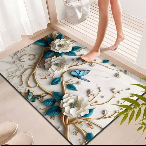 2PC Anti‑Slip Flower Design Bathroom Mat – Fast‑Drying, Water‑Absorbent Floor Mat – Large Square - Saadiq.pk