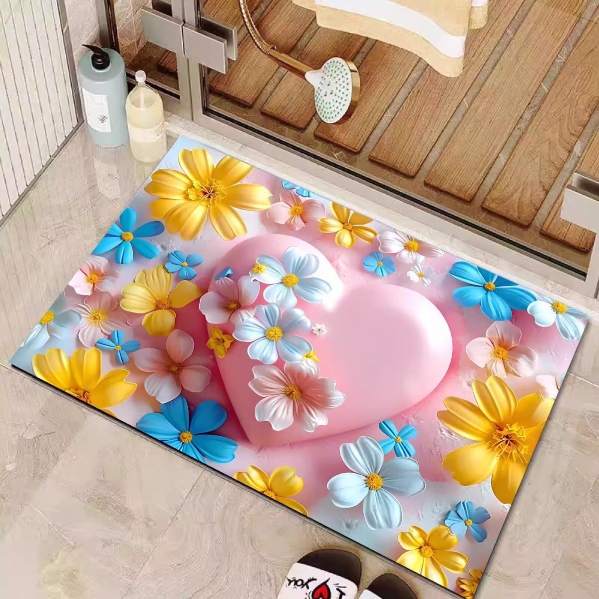 2PC Anti‑Slip Flower Design Bathroom Mat – Fast‑Drying, Water‑Absorbent Floor Mat – Large Square - Saadiq.pk