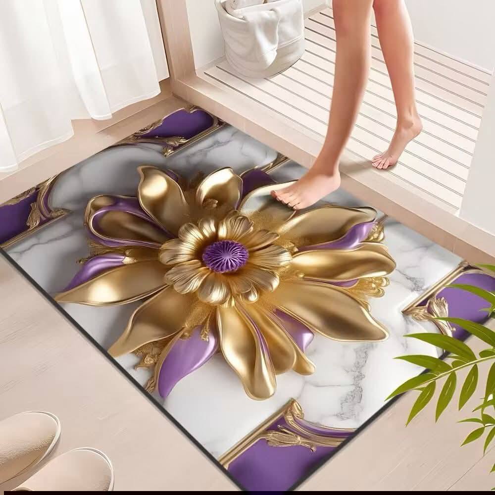 2PC Anti‑Slip Flower Design Bathroom Mat – Fast‑Drying, Water‑Absorbent Floor Mat – Large Square - Saadiq.pk