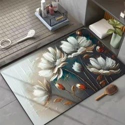 2PC Anti‑Slip Flower Design Bathroom Mat – Fast‑Drying, Water‑Absorbent Floor Mat – Large Square - Saadiq.pk