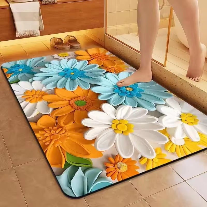 2PC Anti‑Slip Flower Design Bathroom Mat – Fast‑Drying, Water‑Absorbent Floor Mat – Large Square - Saadiq.pk