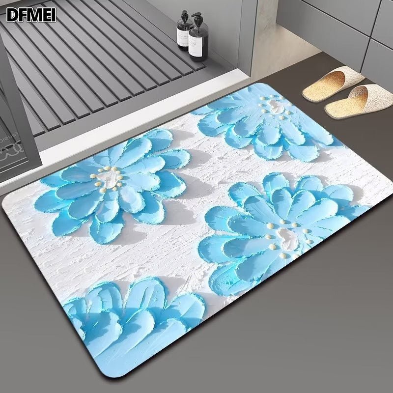 2PC Anti‑Slip Flower Design Bathroom Mat – Fast‑Drying, Water‑Absorbent Floor Mat – Large Square - Saadiq.pk