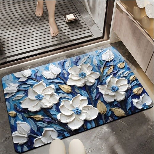 2PC Anti‑Slip Flower Design Bathroom Mat – Fast‑Drying, Water‑Absorbent Floor Mat – Large Square - Saadiq.pk