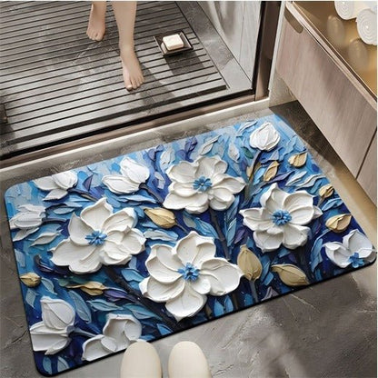 2PC Anti‑Slip Flower Design Bathroom Mat – Fast‑Drying, Water‑Absorbent Floor Mat – Large Square - Saadiq.pk