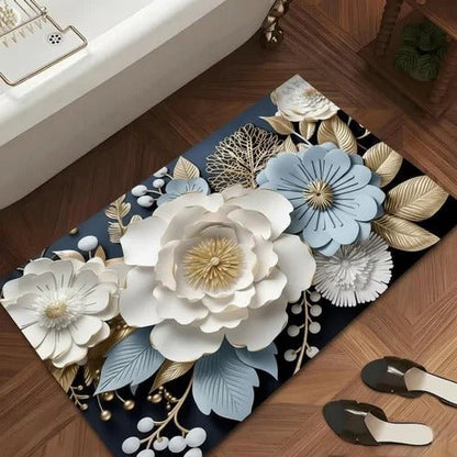 2PC Anti‑Slip Flower Design Bathroom Mat – Fast‑Drying, Water‑Absorbent Floor Mat – Large Square - Saadiq.pk