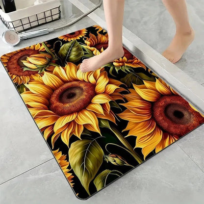 2PC Anti‑Slip Flower Design Bathroom Mat – Fast‑Drying, Water‑Absorbent Floor Mat – Large Square - Saadiq.pk