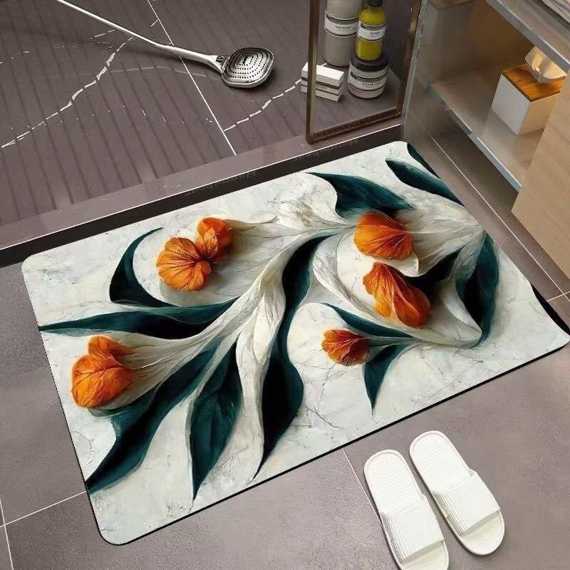2PC Anti‑Slip Flower Design Bathroom Mat – Fast‑Drying, Water‑Absorbent Floor Mat – Large Square - Saadiq.pk