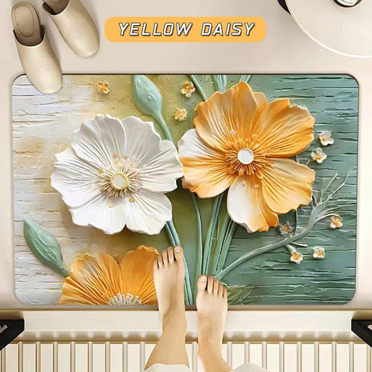 2PC Anti‑Slip Flower Design Bathroom Mat – Fast‑Drying, Water‑Absorbent Floor Mat – Large Square - Saadiq.pk