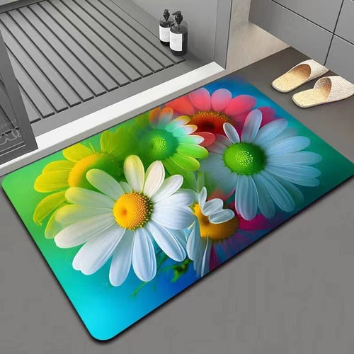 2PC Anti‑Slip Flower Design Bathroom Mat – Fast‑Drying, Water‑Absorbent Floor Mat – Large Square - Saadiq.pk