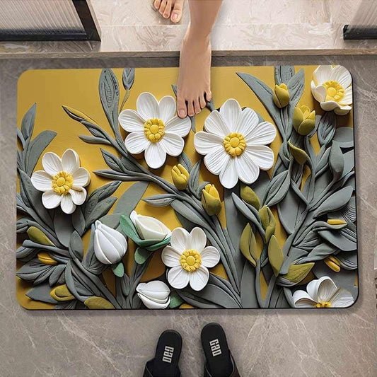 2PC Anti‑Slip Flower Design Bathroom Mat – Fast‑Drying, Water‑Absorbent Floor Mat – Large Square - Saadiq.pk
