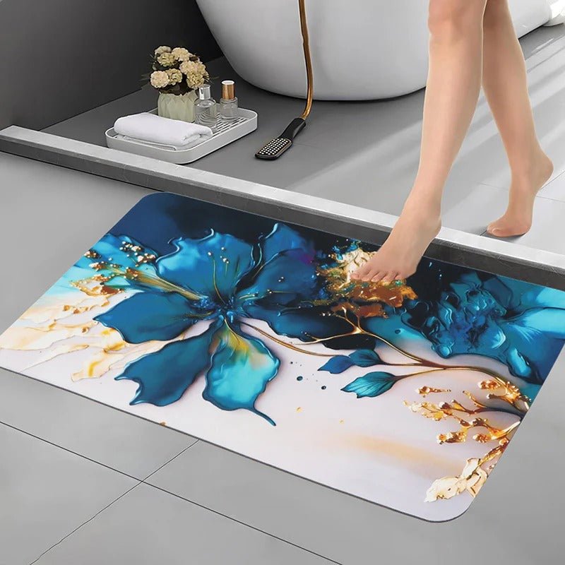 2PC Anti‑Slip Flower Design Bathroom Mat – Fast‑Drying, Water‑Absorbent Floor Mat – Large Square - Saadiq.pk