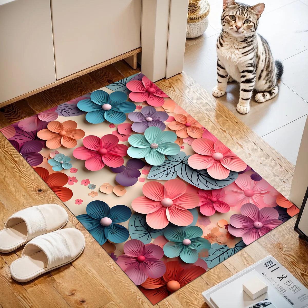 2PC Anti‑Slip Flower Design Bathroom Mat – Fast‑Drying, Water‑Absorbent Floor Mat – Large Square - Saadiq.pk