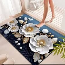 2PC Anti‑Slip Flower Design Bathroom Mat – Fast‑Drying, Water‑Absorbent Floor Mat – Large Square - Saadiq.pk