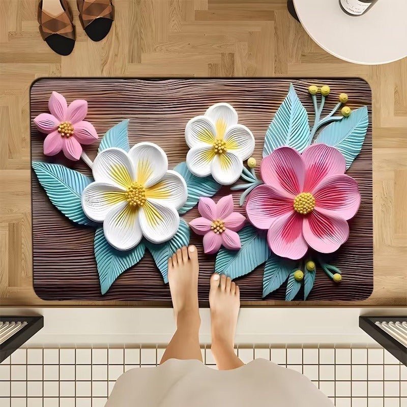 2PC Anti‑Slip Flower Design Bathroom Mat – Fast‑Drying, Water‑Absorbent Floor Mat – Large Square - Saadiq.pk