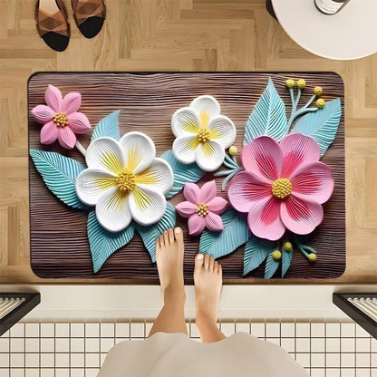 2PC Anti‑Slip Flower Design Bathroom Mat – Fast‑Drying, Water‑Absorbent Floor Mat – Large Square - Saadiq.pk