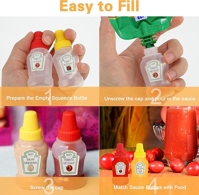 2Pcs Squeeze Sauce Bottles for Bento Lunch Box – Refillable Ketchup & Honey Dispenser - Saadiq.pk
