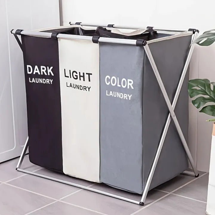 3 Compartment Laundry Basket – Foldable Clothes Sorting Organizer - Saadiq.pk
