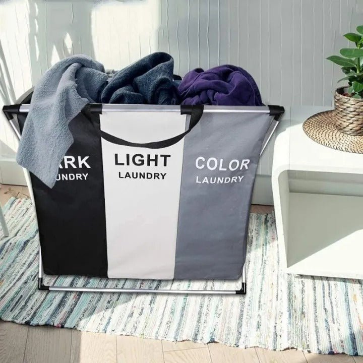 3 Compartment Laundry Basket – Foldable Clothes Sorting Organizer - Saadiq.pk